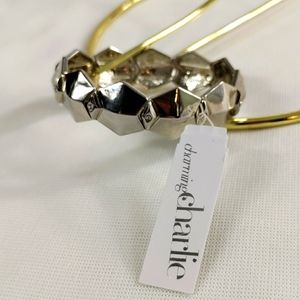 Charming Charlie Silver Tone Metal Crystal Embellished Stretch Bracelet